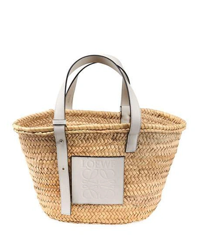 Shop Loewe X Paula's Ibiza Woven Palm Basket Tote Bag In White