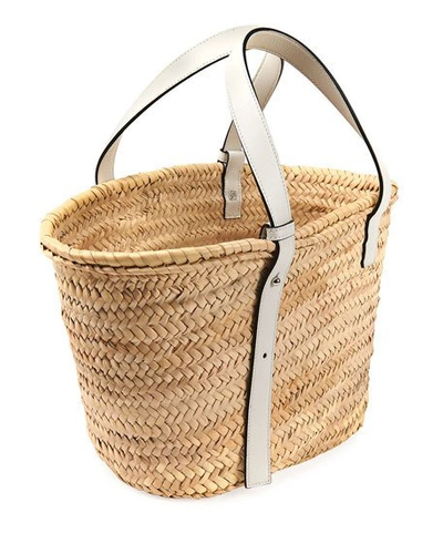 Shop Loewe X Paula's Ibiza Woven Palm Basket Tote Bag In White