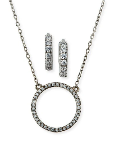 Shop Helena Girl's Sterling Silver Cubic Zirconia Circle Necklace W/ Matching Hoop Earrings Set