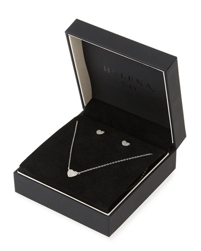 Shop Helena Girl's Pave Heart Necklace W/ Matching Stud Earrings Set In Silver