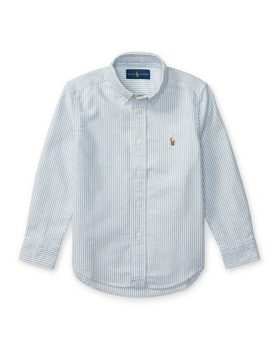 Shop Ralph Lauren Boy's Cotton Oxford Stripe Sport Shirt In Blue Pattern