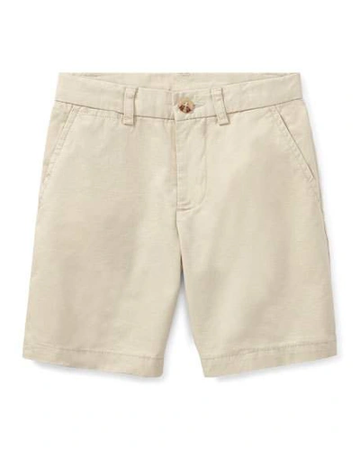 Shop Ralph Lauren Boy's Flat Front Chino Shorts In Sand