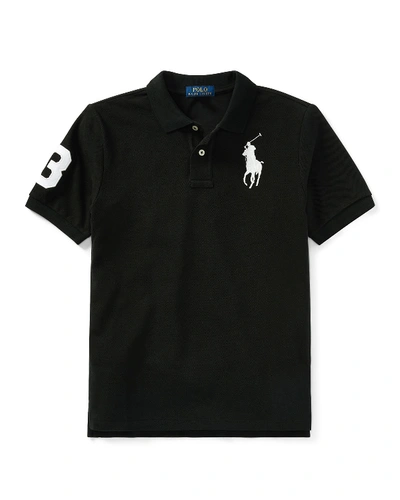 Shop Ralph Lauren Boy's Big Pony Mesh Knit Polo In Black/white