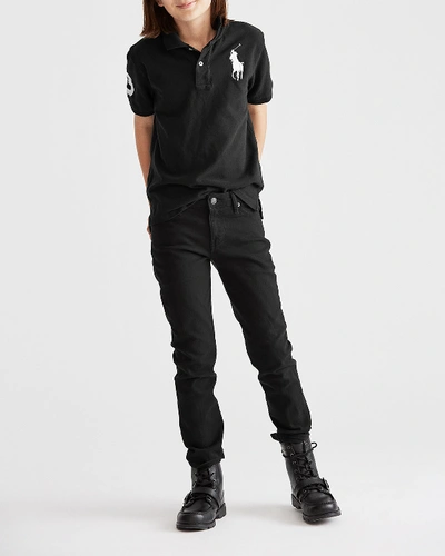Shop Ralph Lauren Boy's Big Pony Mesh Knit Polo In Black/white