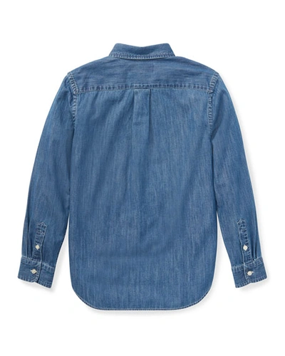 Shop Ralph Lauren Boy's Woven Chambray Shirt In Dark Blue