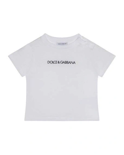 Shop Dolce & Gabbana Boy's Logo Embroidered Short-sleeve Tee In White