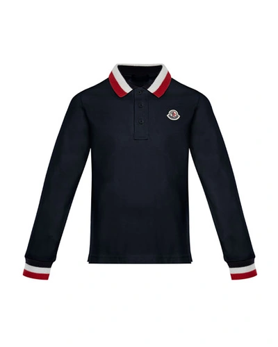 Shop Moncler Long-sleeve Polo Half-button Shirt, Navy