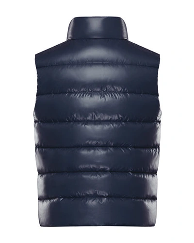 Shop Moncler Boy's Quilted Nylon Snap-front Puffer Vest In Blue