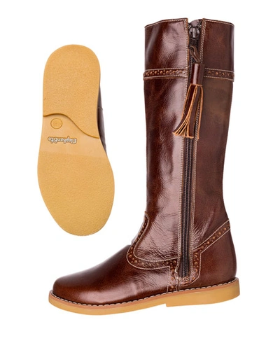 Elephantito Girl's Patent Leather Riding Boots In Brown