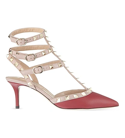 Shop Valentino Rockstud 65 T-bar Heeled Sandals In Red/dark