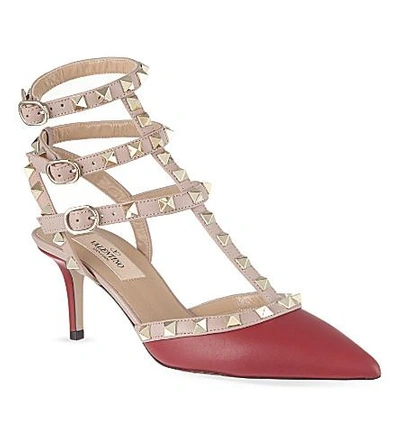 Shop Valentino Rockstud 65 T-bar Heeled Sandals In Red/dark