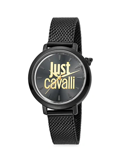 Shop Just Cavalli Logo Black Stainless Steel Mesh Bracelet Watch
