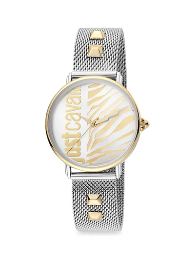 Shop Just Cavalli Animal Two-tone Stainless Steel Mesh-strap Zebra-stripe Watch