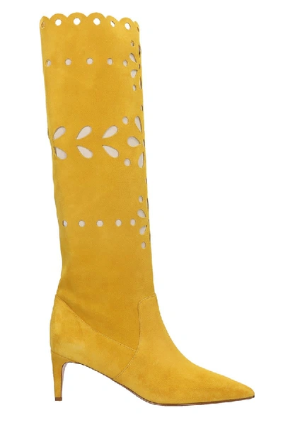 Shop Red Valentino Low Heels Boots In Yellow Suede