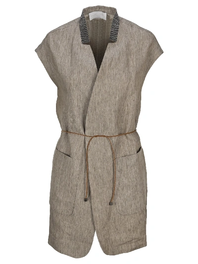 Shop Fabiana Filippi Linen Waistcoat In Grey