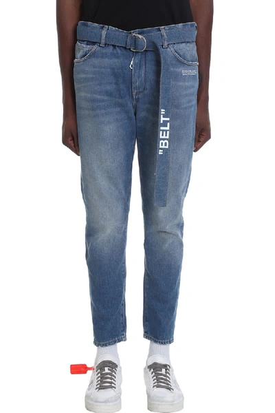 Shop Off-white Slim Low Crotch Jeans In Blue Denim
