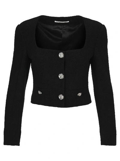 Shop Alessandra Rich Tweed Cropped Jacket In Black