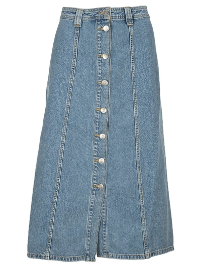 Shop Ganni Midi Denim Skirt In Light Blue