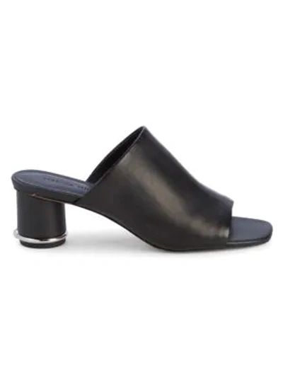 Shop Rebecca Minkoff Aceline Leather Cylinder-heel Mule Sandals In Black