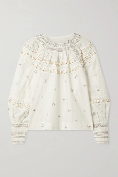 Shop Ulla Johnson Tana Embellished Cotton-poplin Blouse In White