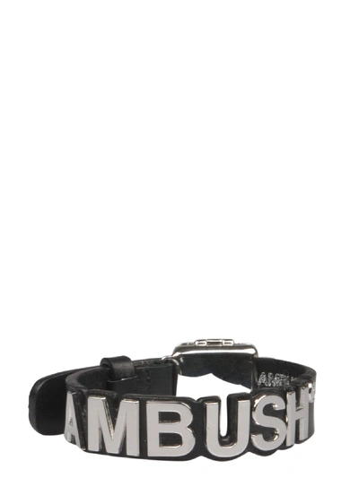 Shop Ambush Logo Leather Bracelet In Black