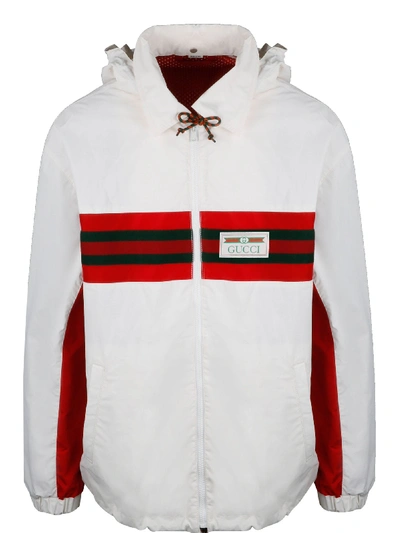 Shop Gucci Web Tape Coach Jacket In White