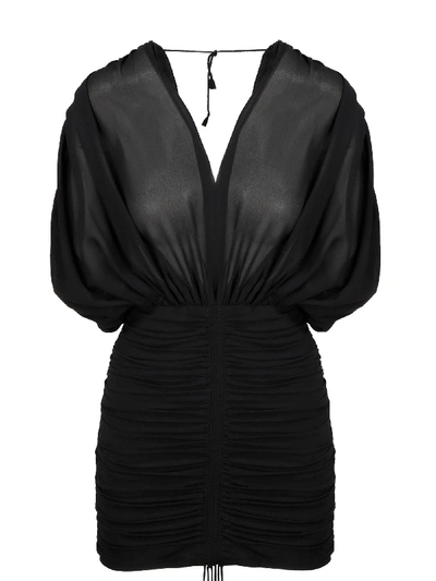 Shop Saint Laurent Draped Silk Mini Dress In Black