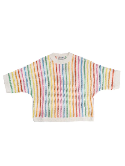 Shop Stella Mccartney Colored Stripes Cotton Sweater In Ivory