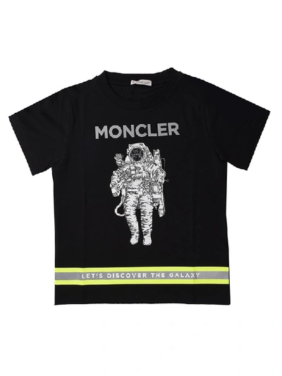 Shop Moncler Black Short Sleeve T-shirt With Astronaut Print