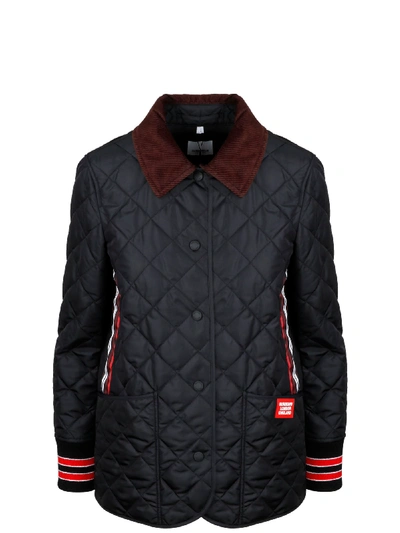 Shop Burberry Quilted Jacket With Striped Motif In Black