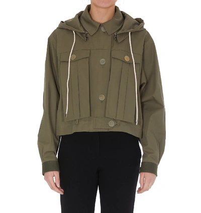 Shop Loewe Notch Lapel Denim Jacket In Military Green