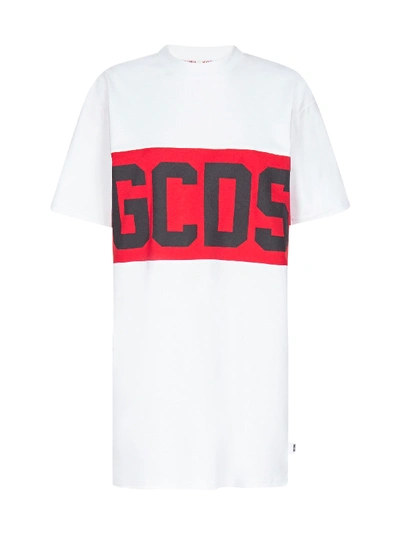 Shop Gcds Logo Cotton T-shirt-dress In White