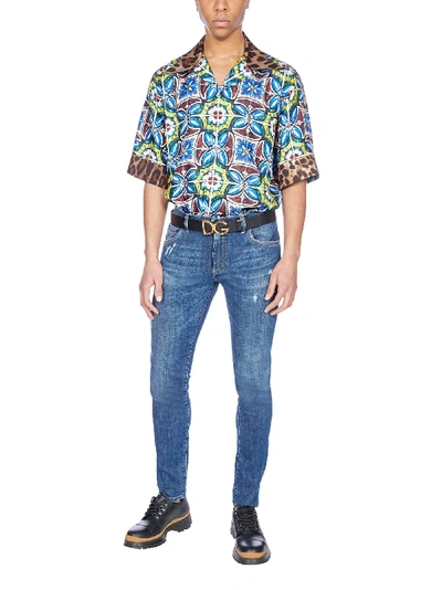 Shop Dolce & Gabbana Majolica And Leopard Print Silk Shirt In Variante Abbinata