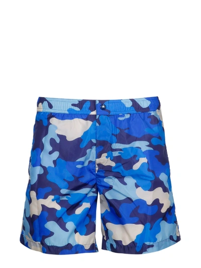 Shop Moncler Camouflage Swimshorts In Blue