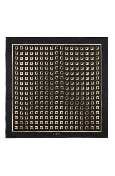 Shop Gucci Square-g Logo Print Silk Twill Scarf In Black/ White