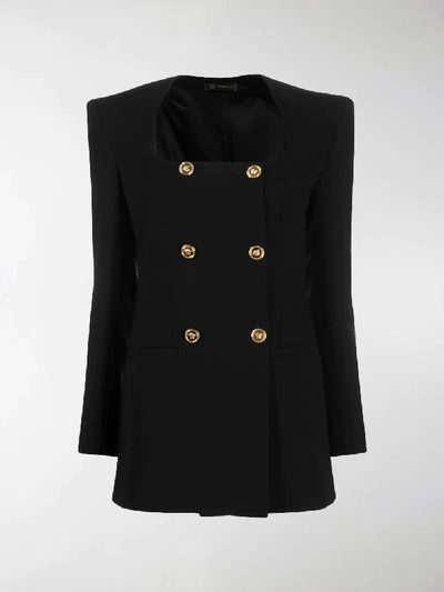 Shop Versace Double-breasted Structured Blazer In Black