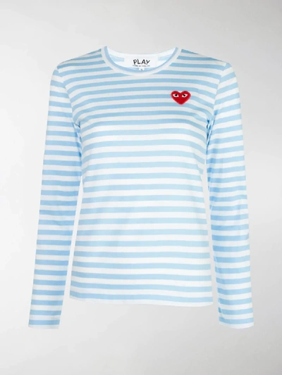 Shop Comme Des Garçons Play Striped Long Sleeve Top In Blue