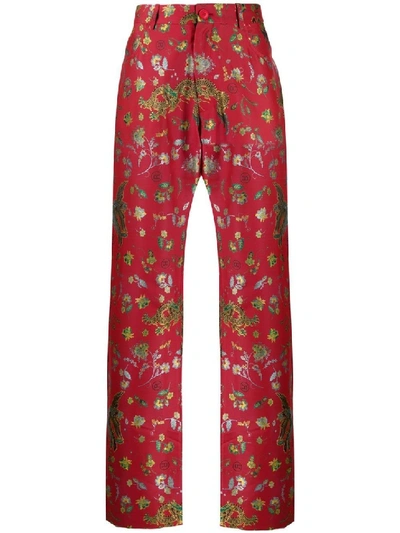 Shop Martine Rose Floral Dragon Print Pants In Red