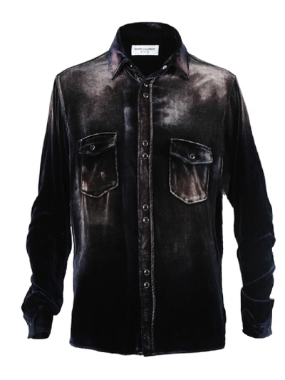 Shop Saint Laurent Distressed Button-down Shirt In Black