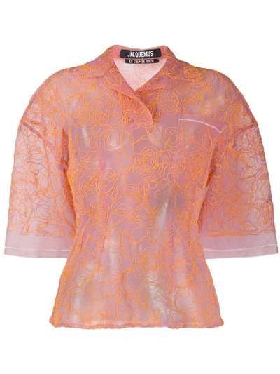 Shop Jacquemus Le Polo Lavandou Embroidered Top In Pink