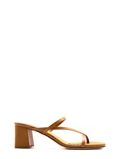 Shop Leqarant Leather Leather Sandal With Heel In Brown