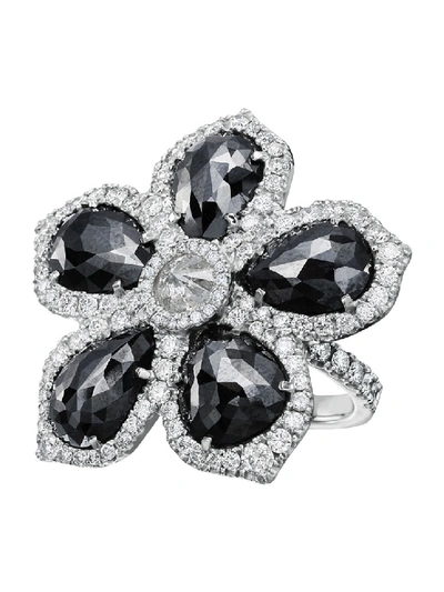Shop Nina Runsdorf Black Diamond Flower Ring In Not Applicable
