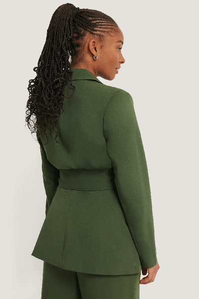 Shop Romy X Na-kd Pleat Detail Belted Blazer Green In Dark Green