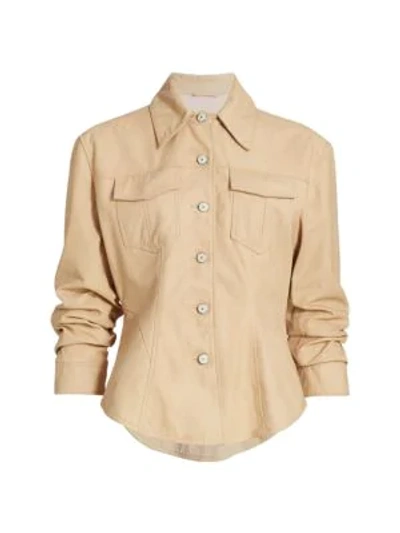 Shop Cinq À Sept Women's Scrunched Canyon Leather Jacket In Sand