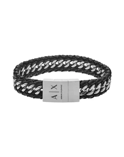 Shop Armani Exchange Man Bracelet Black Size - Stainless Steel, Soft Leather