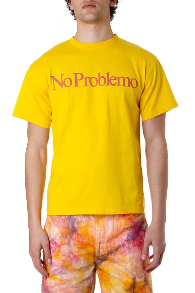 Shop Aries No Problemo Print Yellow Cotton T-shirt