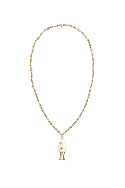 Shop Marni Fish Pendant Necklace In White (gold)