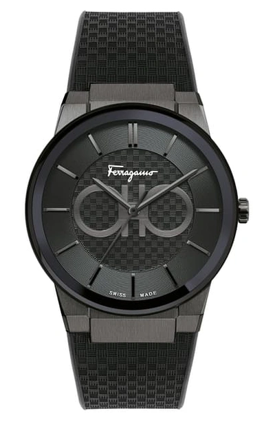 Shop Ferragamo Sapphire Rubber Strap Watch, 41mm In Black