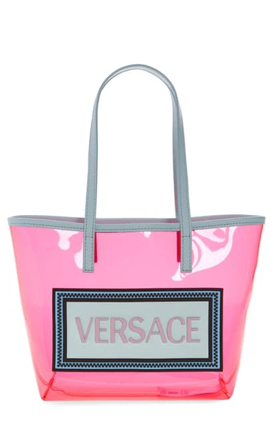 Shop Versace Translucent Tote In Fuxia/ Mint