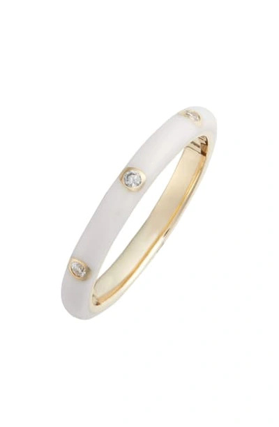 Shop Ef Collection Diamond Enamel Stacking Ring In Yellow Gold/ White